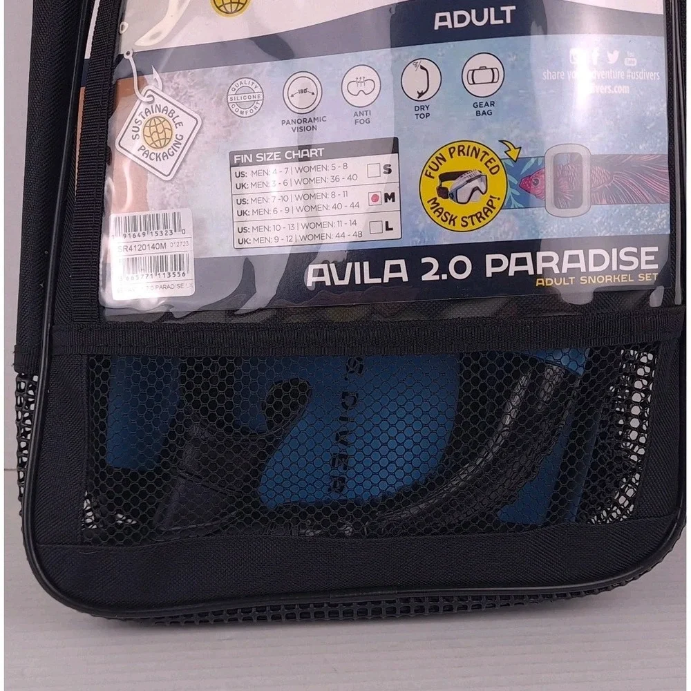 U.S. Divers‎ Avila 2.0 Paradise Adult Snorkel Set Betta Black Blue Size Medium
